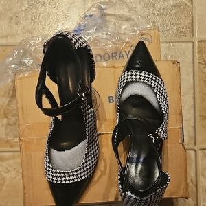 Elegant Black and White Houndstooth Heels